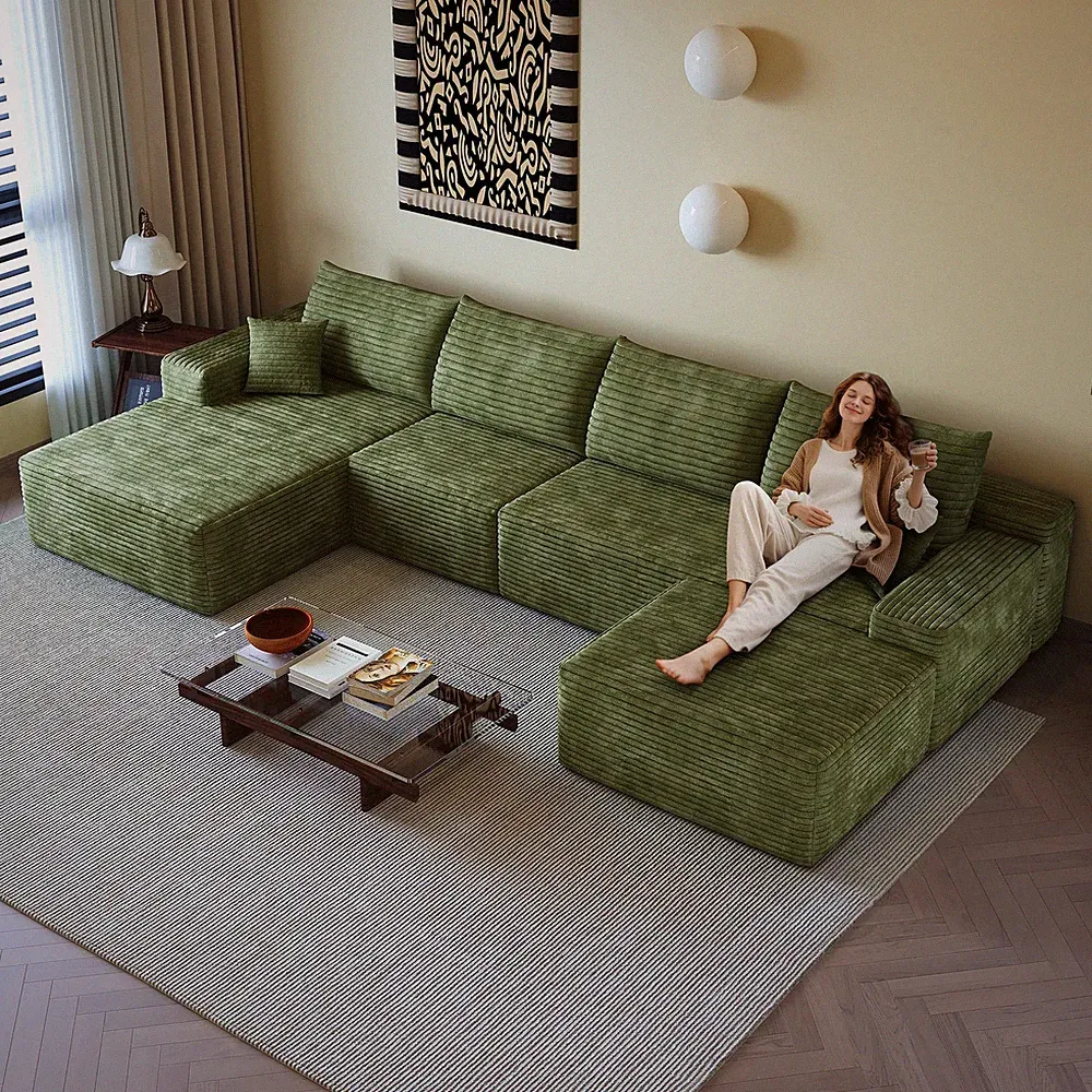 135" U Shape Modular Sectional Cloud Couch Boneless Sofa with Left Facing Chaise