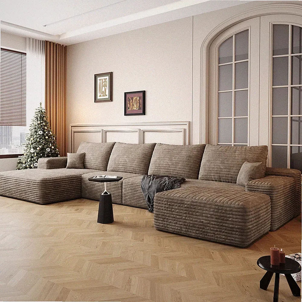 135" U Shape Modular Sectional Cloud Couch Boneless Sofa with Left Facing Chaise