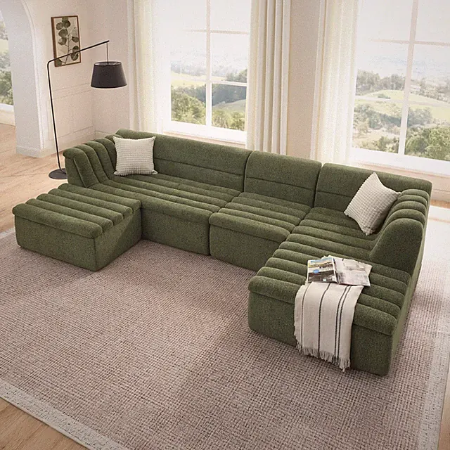 135" U-Shaped Modular Sectional Sofa with Chaise and Movable Ottoman for Livin