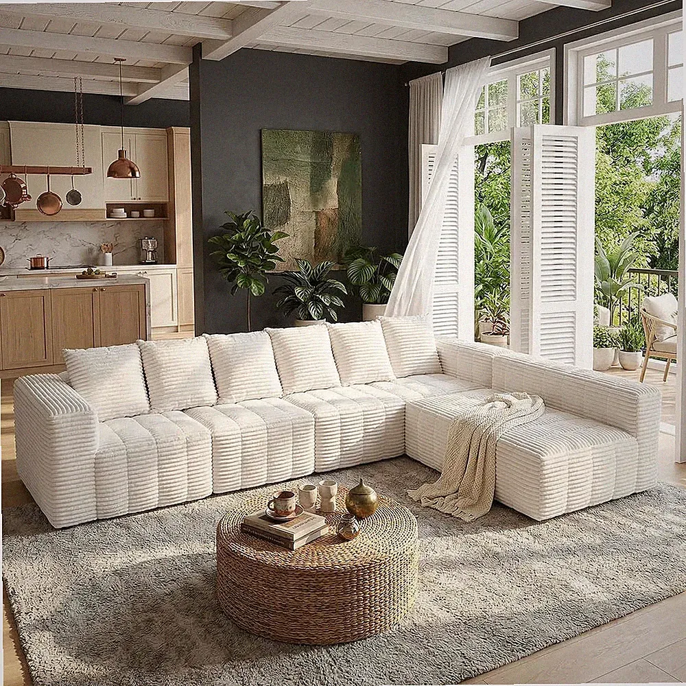 136'' 6 Seater U Shaped Boneless Couch Modular Sectional Cloud Couch for Living