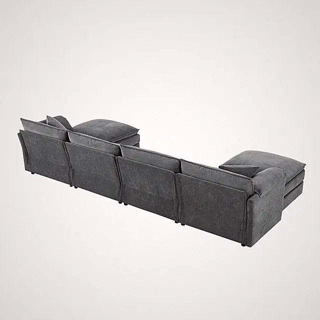 136" Chenille U-Shaped Sectional Sofa, Deep Seats, Double Cushions, Movable