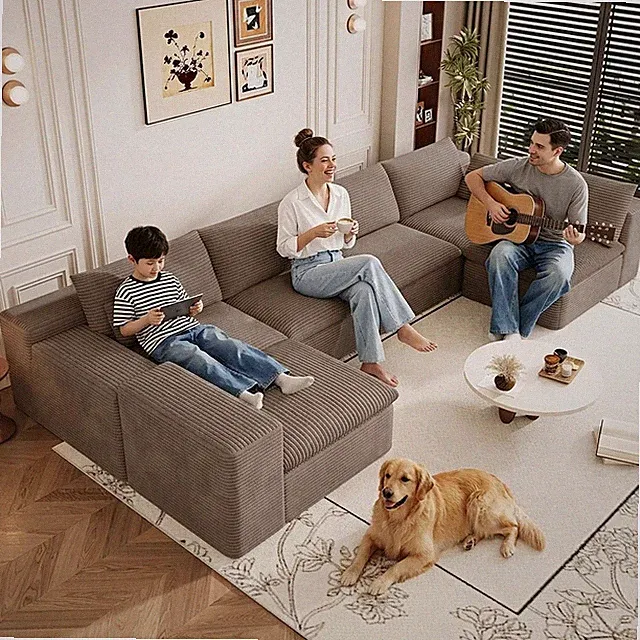 136" Cloud Couch Modular Sectional Sofa, U-Shape Boneless Couches with Deep Seat