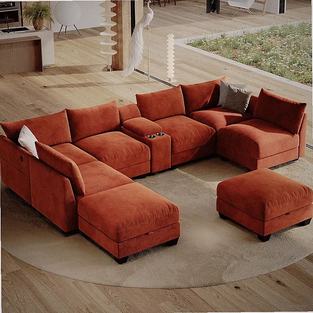 136" Modular Sectional Sofa, Couches for Living Room, U Shaped, Orange