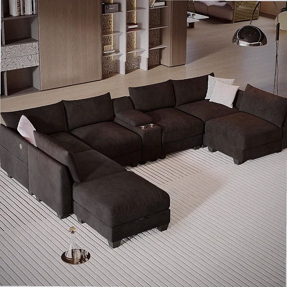 136" U Shaped Sectional Couch with Cup Holders, Couches for Living Room