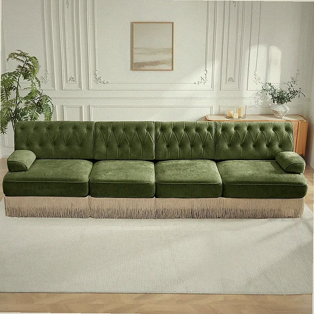 136" Velvet Chesterfield Modular Sectional Sofa, Oversized Button Tufted 4-Seate