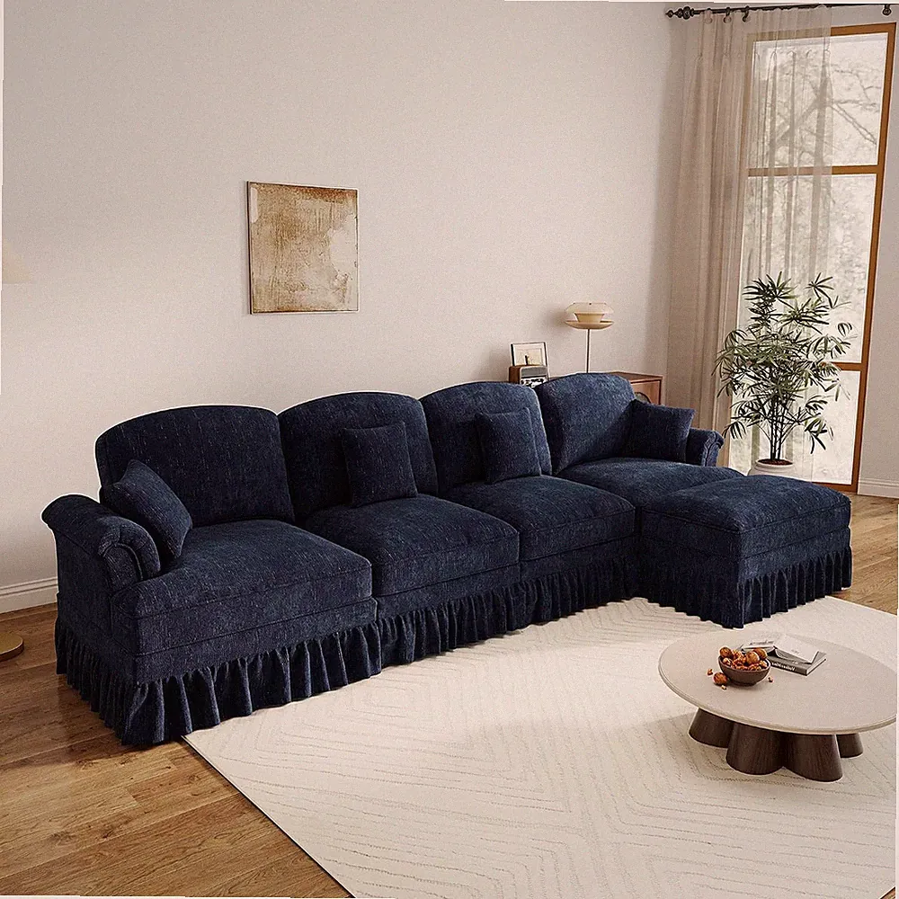 137.8" Modular Sectional Sofa, 4 Seat L-Shaped Cloud Couch with Removable Pleate