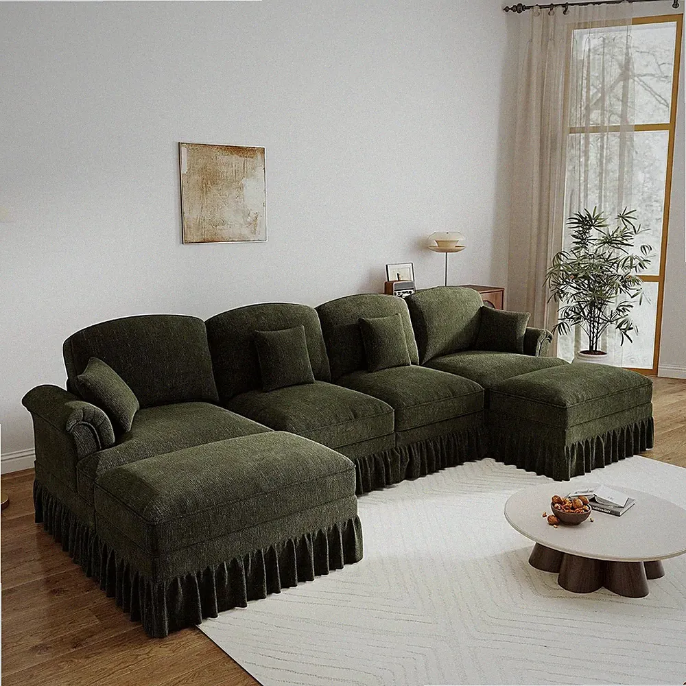 137.8" Modular Sectional Sofa, 4 Seat U-Shaped Cloud Couch with Removable Pleate