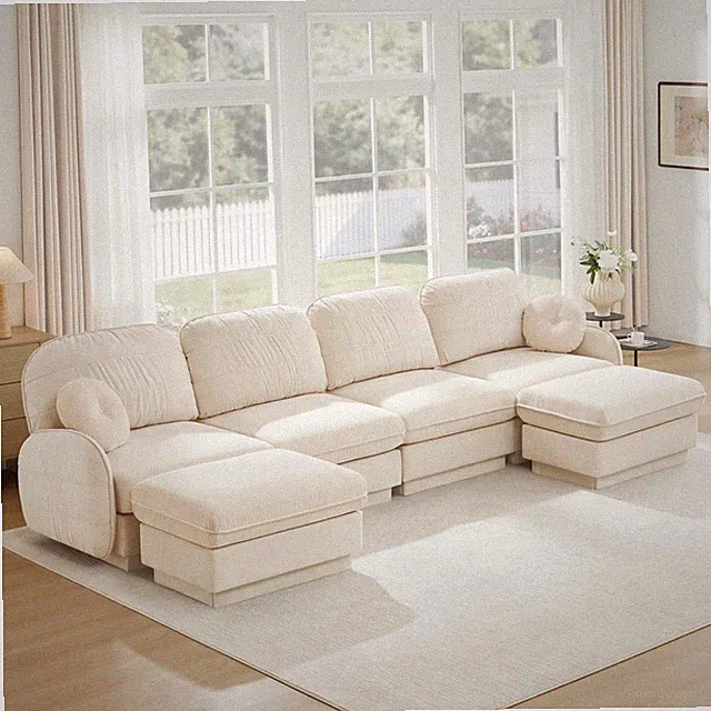 137-Inch U-Shaped Modular Chenille Sofa with Storage Ottoman Beige