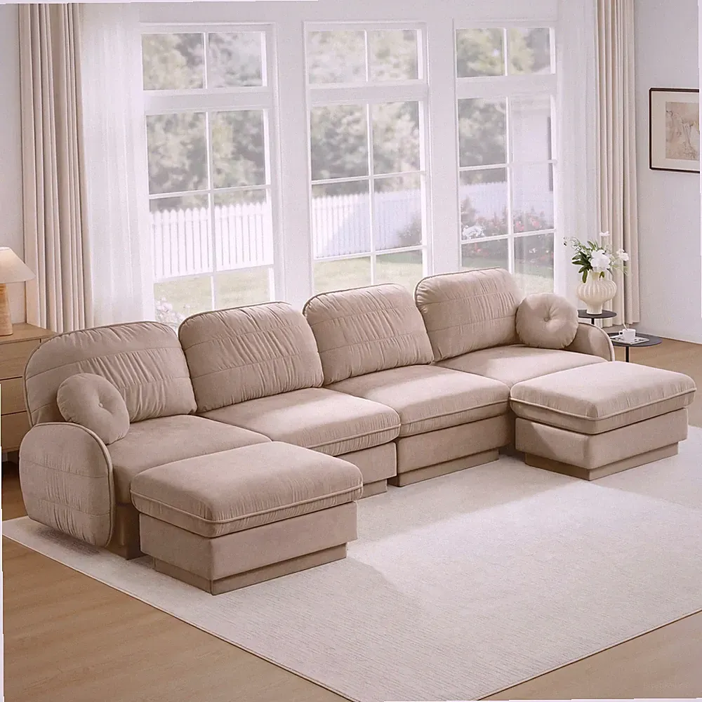 137-Inch U-Shaped Modular Chenille Sofa with Storage Ottoman Coffee