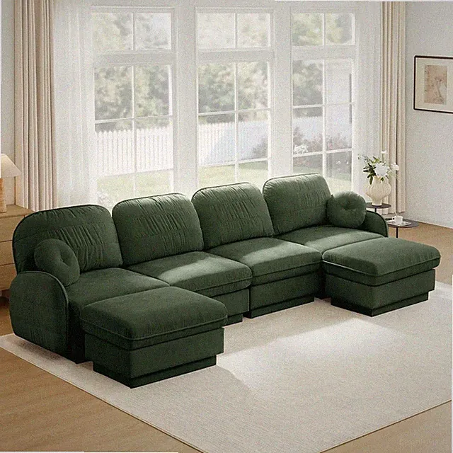 137-Inch U-Shaped Modular Chenille Sofa with Storage Ottoman Green