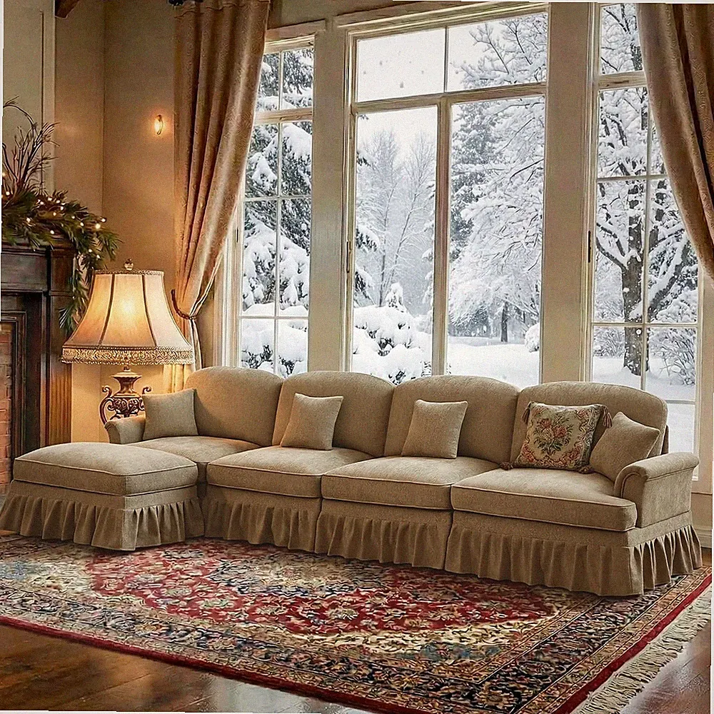 137'' Oversized L Shaped Couch, Modular Sectional Sofa with Movable Ottoman, Det