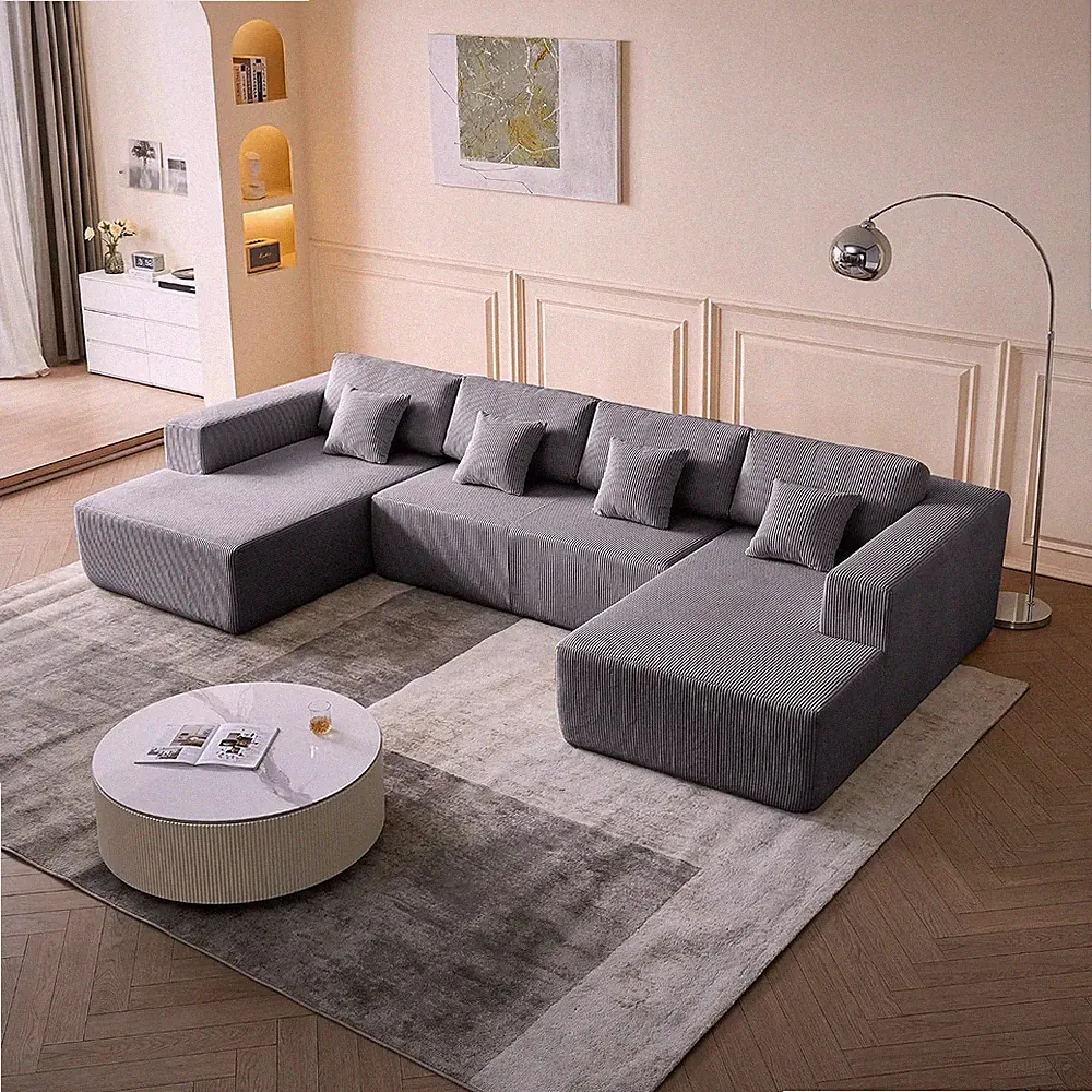 137" Oversized Sectional Sofa, Corduroy U Shaped Modular Couch with High-Density