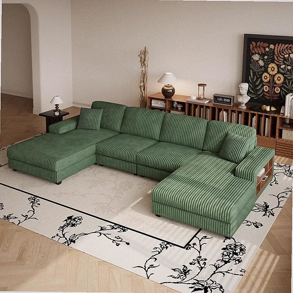 137" Oversized U-Shaped Corduroy Sectional Sofa, 4 Seat Modular Couch with Doubl