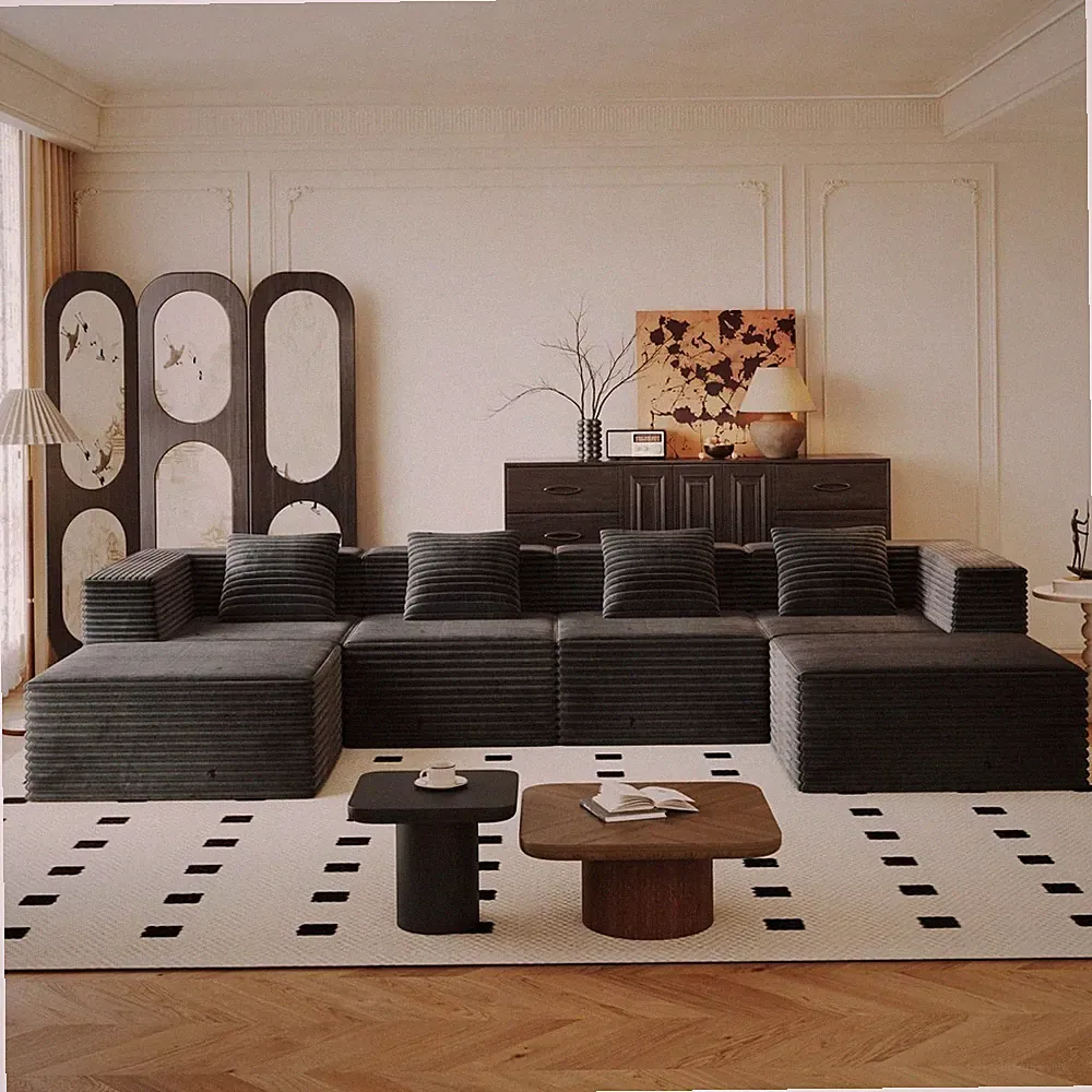137" Plush Corduroy U-Shaped Modular Sectional Cloud Boneless Sofa with 2 Chaise