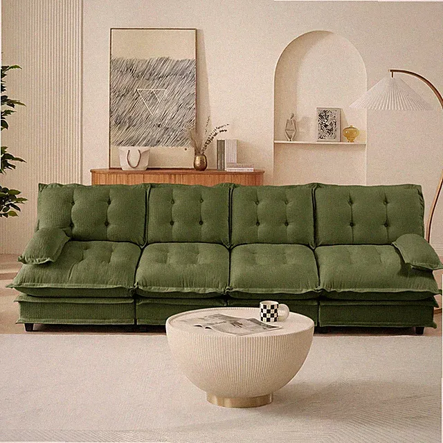 138 Inch 4-Seater Modular Sectional Cloud Sofa Deep Seat Chenille Green