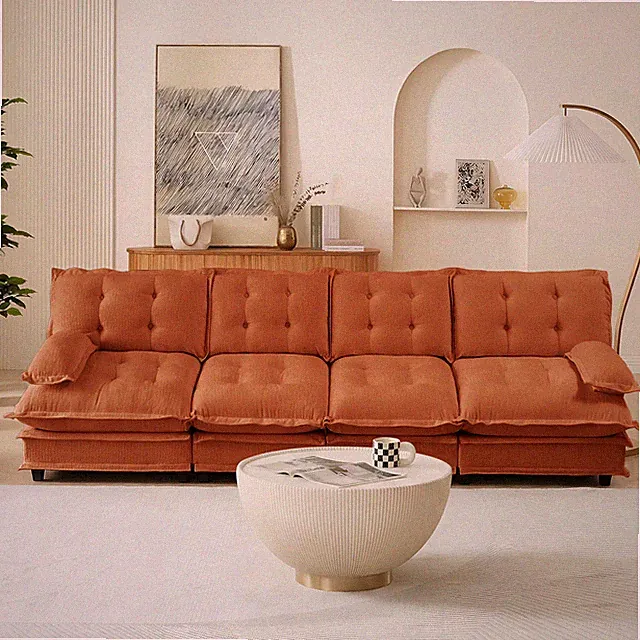 138 Inch 4-Seater Modular Sectional Cloud Sofa Deep Seat Chenille Orange