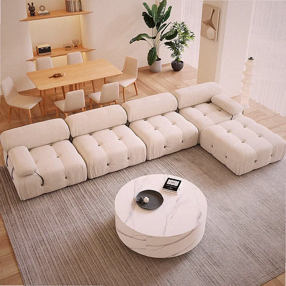 138'' Modular Sectional Couch, L-Shaped Velvet Sofa with Reversible Chaise Ottom