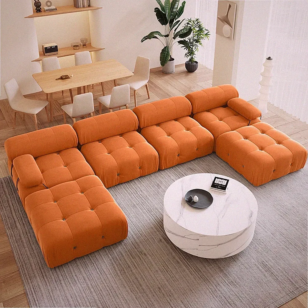 138'' Modular Sectional Couch, U-Shaped Velvet Sofa with Reversible Chaise Ottom