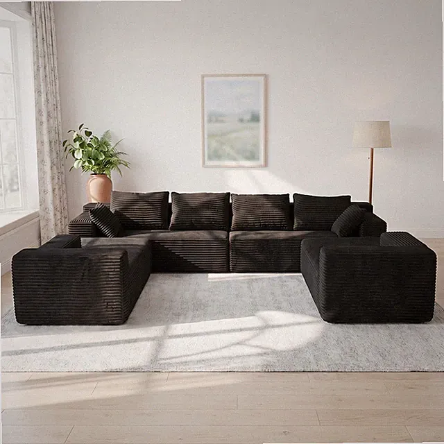 138" Oversized U Shaped Cloud Sofa Set, No-Assembly Corduroy Modular Couch Sofa