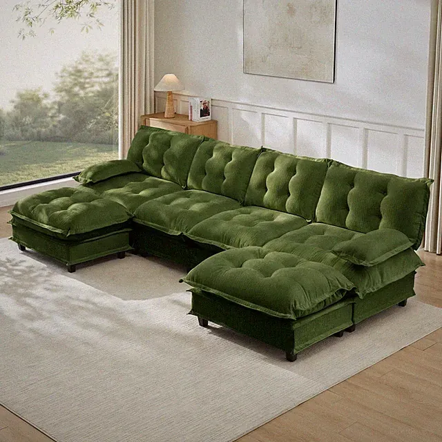 138in U Shaped Sofa,Modular Sectional 4-Seat Couch with 2 Ottomans for Apartment