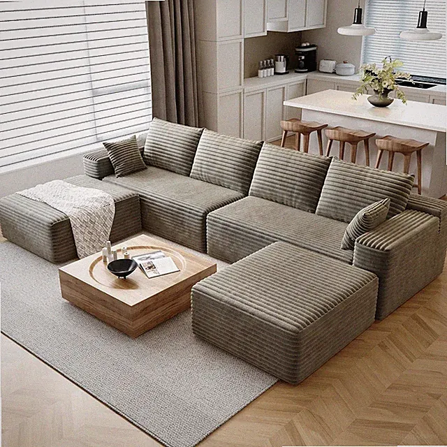 139.4" U Shaped Cloud Sectional Sofa for Living Room Plush Corduroy Cover Fluffy