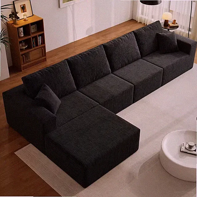 139" Cloud Sectional Sofa Deep Seat Modular L-Shape Frameless Corduroy Living Ro