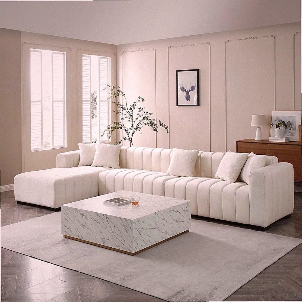 139" Convertible Modular Sectional Sofa with Left Chaise, 5-Seater Velvet Uphols