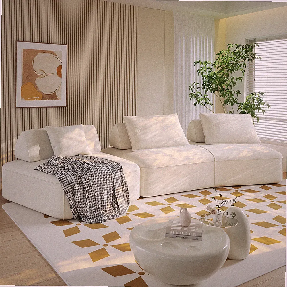 139" Modular Sectional Sofa Set Chenille Couch with Removable Backrests, Beige