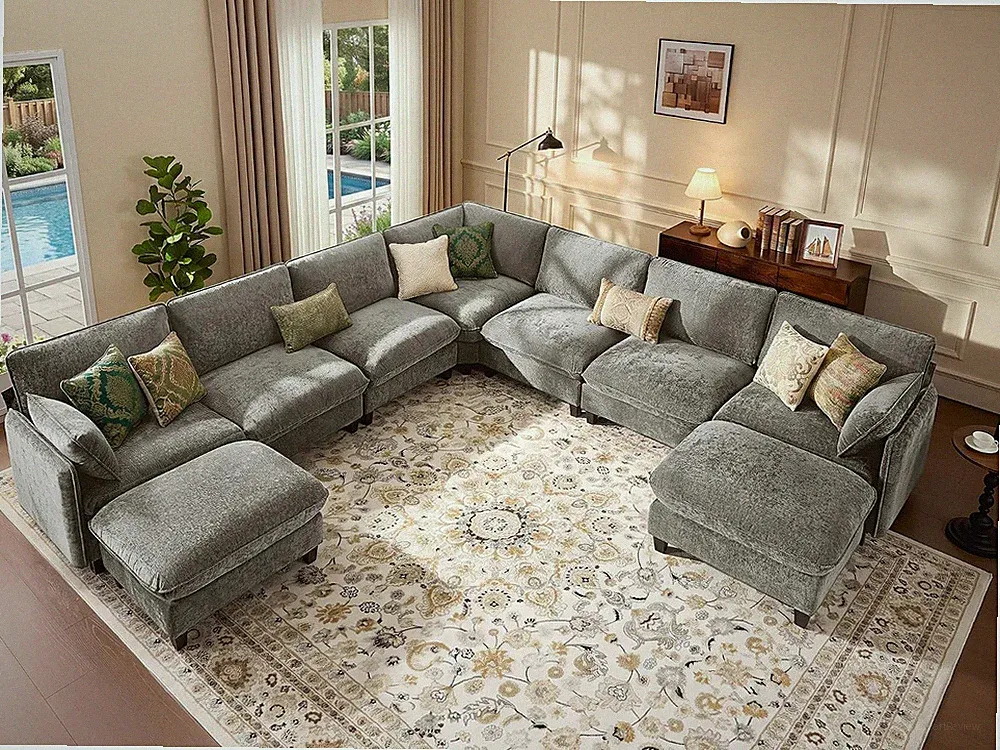 139" Oversized V-Shaped Modular Sectional Couch, 9-Seater Cloud Sofa with Corner