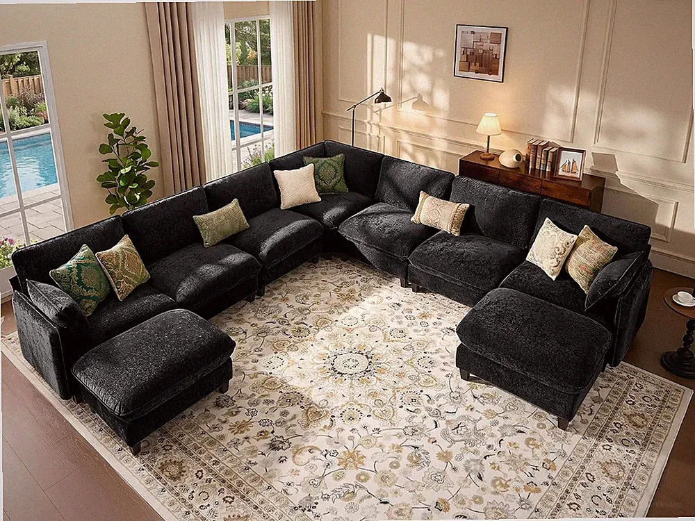 139" Oversized V-Shaped Modular Sectional Couch, 9-Seater Cloud Sofa with Corner