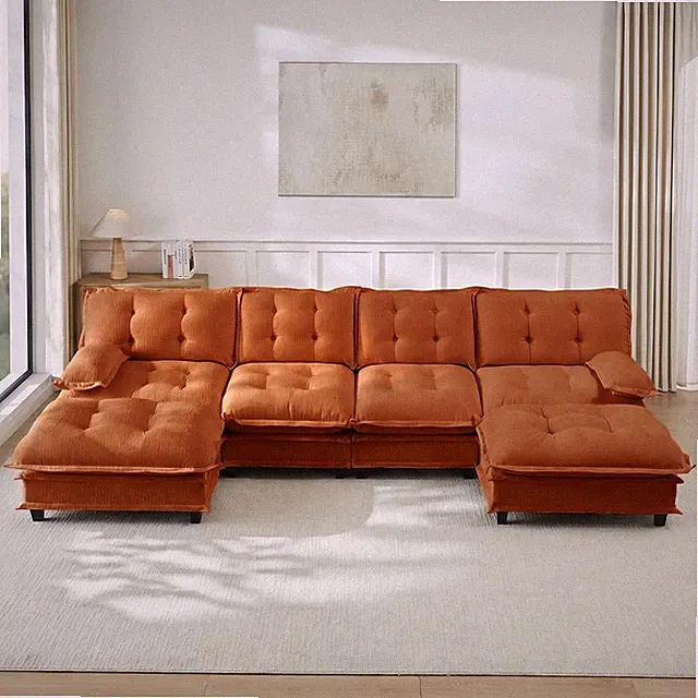 139" U-Shaped Chenille Modular Sectional Sofa with High-Density Foam Cushion & 2