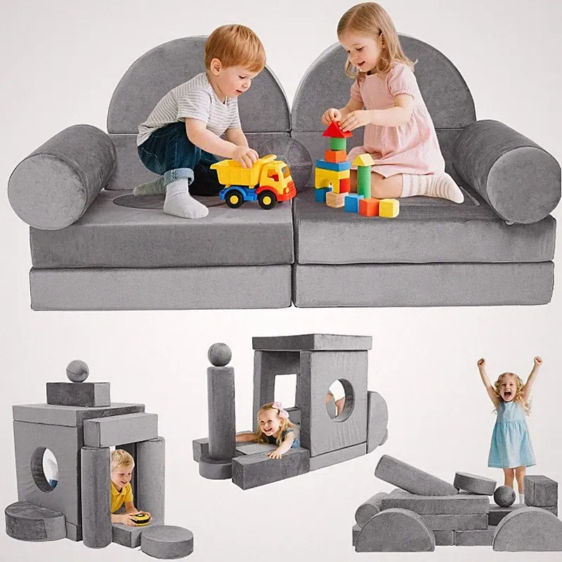 13pcs Kids Modular Play Couch Toddler Sofa Bed for Playroom, Convertible Sofa
