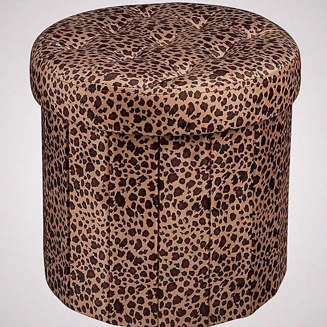 14 Inch Leopard Print Velvet Round Folding Storage Ottoman Pouf 14x14x13 In