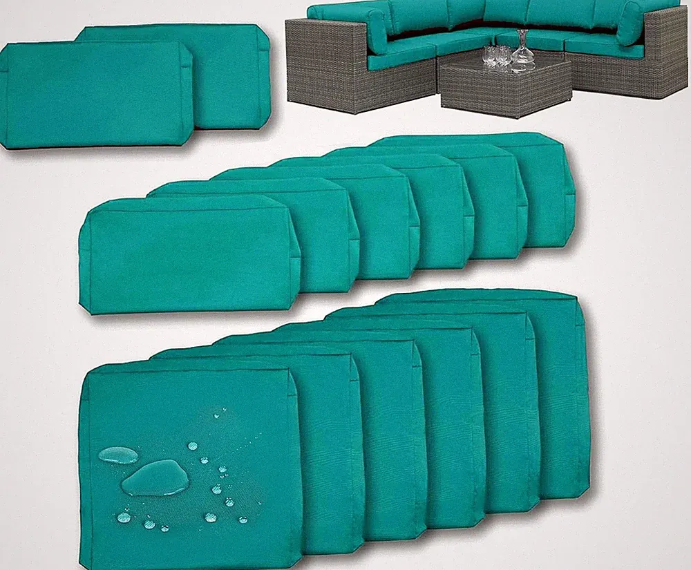 14 Pack Outdoor Cushion Covers for 6-Seater Rattan Wicker Sectional Sofa
