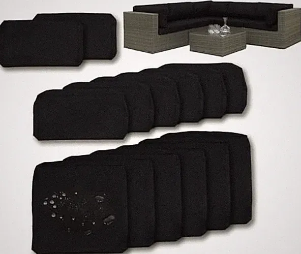 14 Pack Outdoor Cushion Covers for 6-Seater Rattan Wicker Sectional Sofa Black