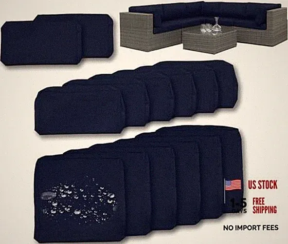 14 Pack Outdoor Cushion Covers for 6-Seater Rattan Wicker Sectional Sofa Navy