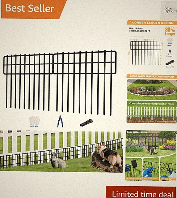 14 Panel No Dig Garden Fence - Rustproof Metal Animal Barrier for Patios
