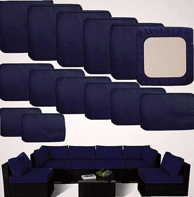 14 Pcs Blue Outdoor Cushion Covers for 6-Seater Wicker Sectional Sofa