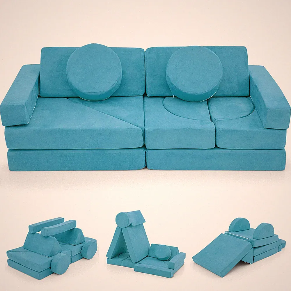 14 PCS Modular Kids Play Couch Child Sectional Sofa Toddler Soft Playset Blue