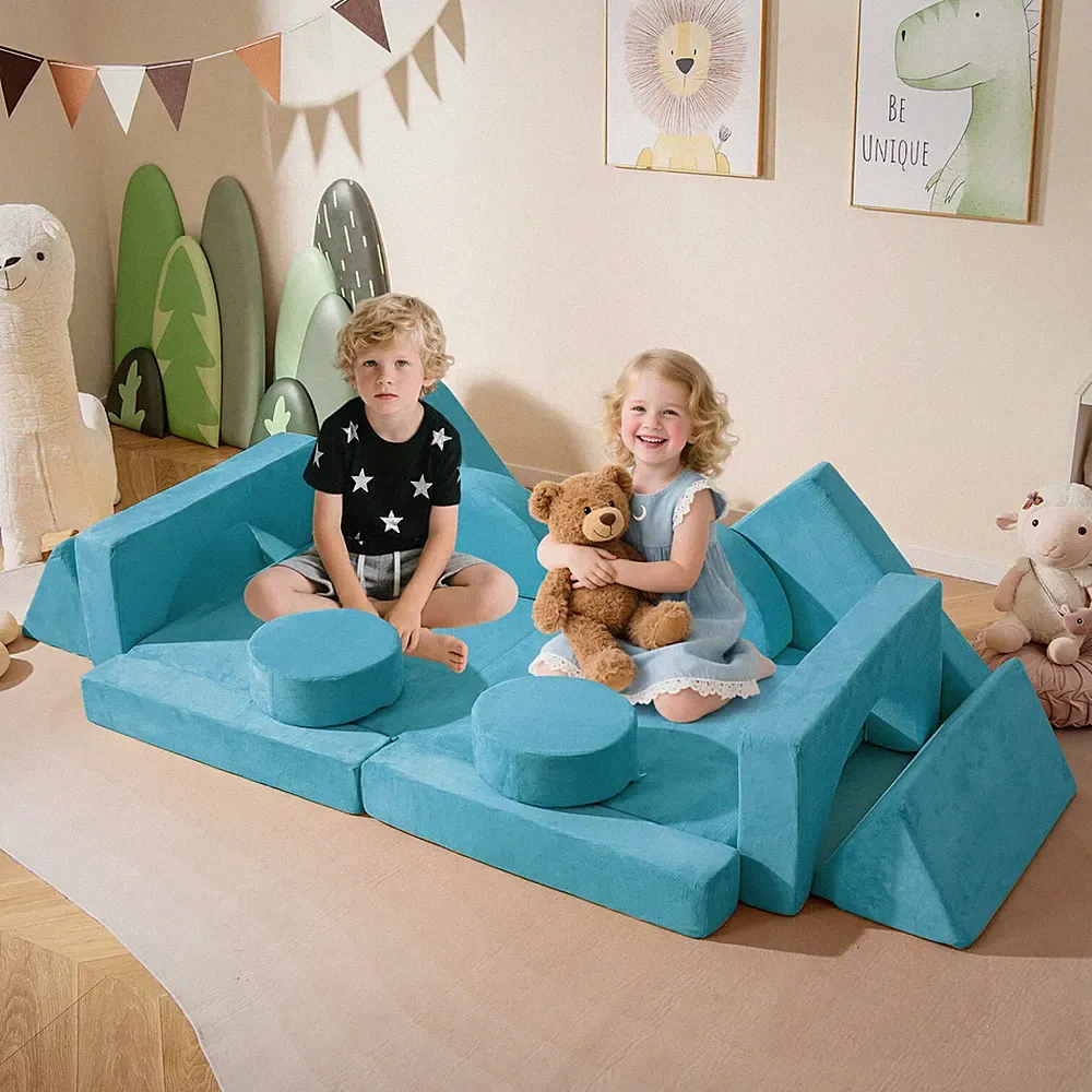 14 PCS Modular Kids Play Couch Child Sectional Sofa Toddler Soft Playset Blue