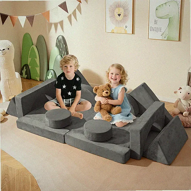 14 PCS Modular Kids Play Couch Child Sectional Sofa Toddler Soft Playset Gray