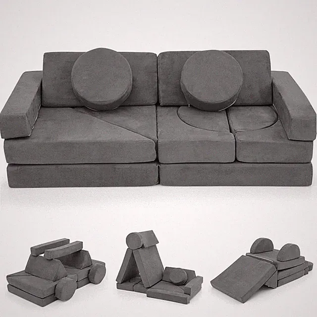 14 PCS Modular Kids Play Couch Child Sectional Sofa Toddler Soft Playset Gray