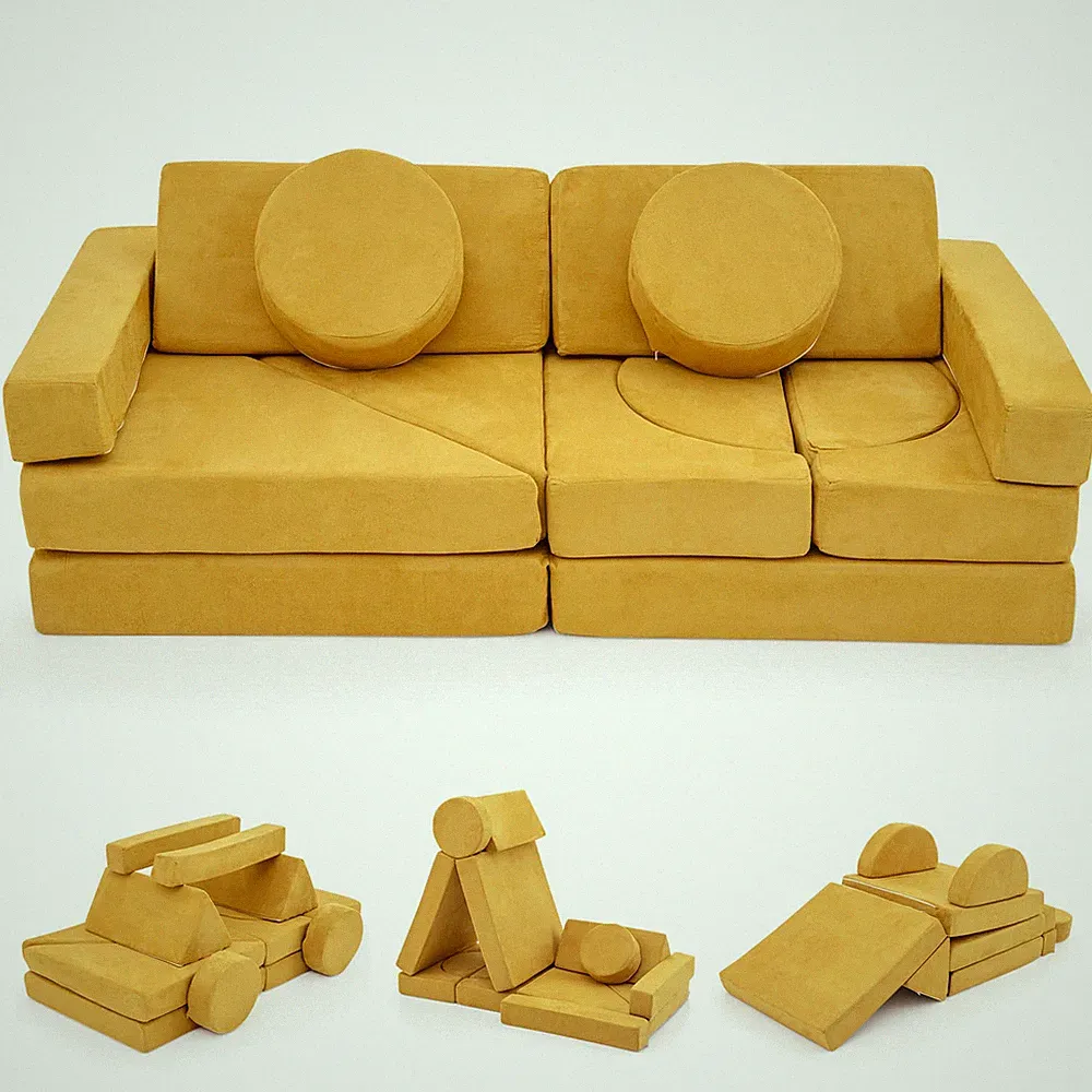 14 PCS Modular Kids Play Couch Child Sectional Sofa Toddler Soft Playset Yellow