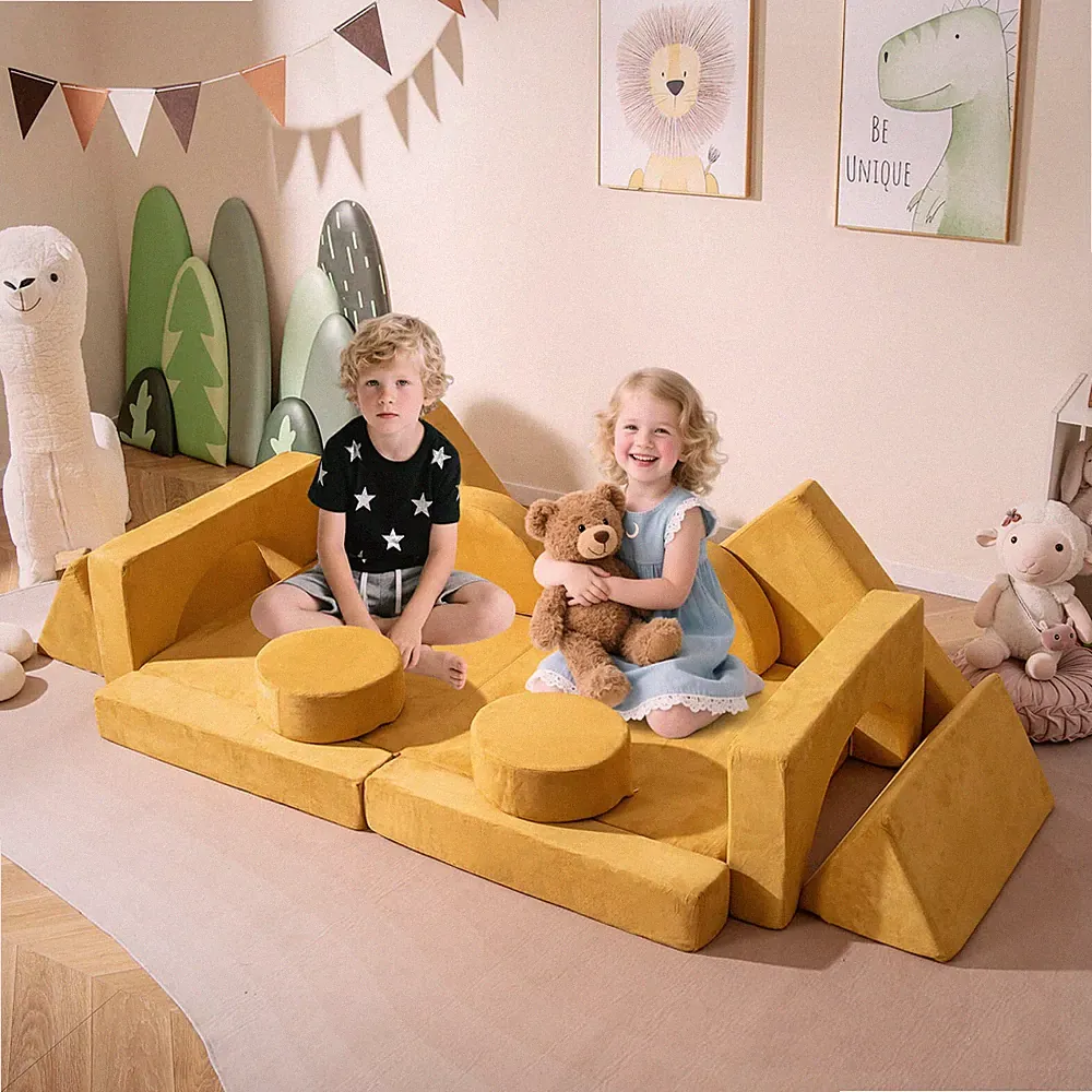 14 PCS Modular Kids Play Couch Child Sectional Sofa Toddler Soft Playset Yellow