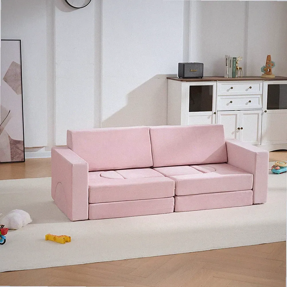 14 PCS Modular Kids Play Couch, Sectional Sofa, Soft Foam Blocks (Pink)