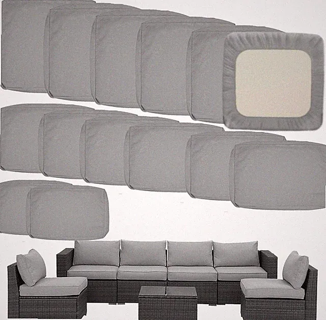 14 Pcs Outdoor Cushion Covers for 6-Seater Wicker Sofa - Grey Slipcovers Set