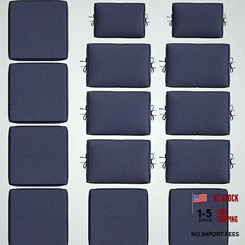 14 Pcs Outdoor Cushion Slipcovers All-Weather Patio Cushion Covers, Navy Blue