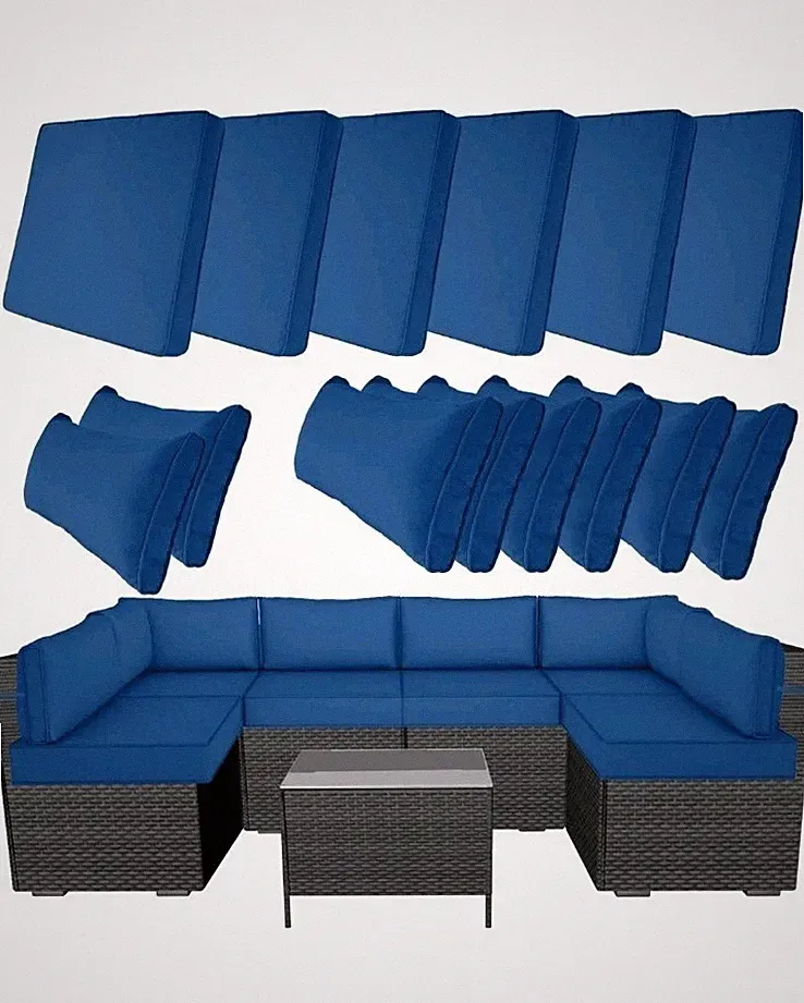 14 Pcs Outdoor Patio Cushion Covers Replacement Patio Wicker Sofa Set Sky Blue