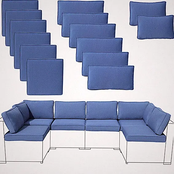 14 PCs Outdoor Patio Furniture Chair Cushions Set Replacement Blue Sofa Cushions