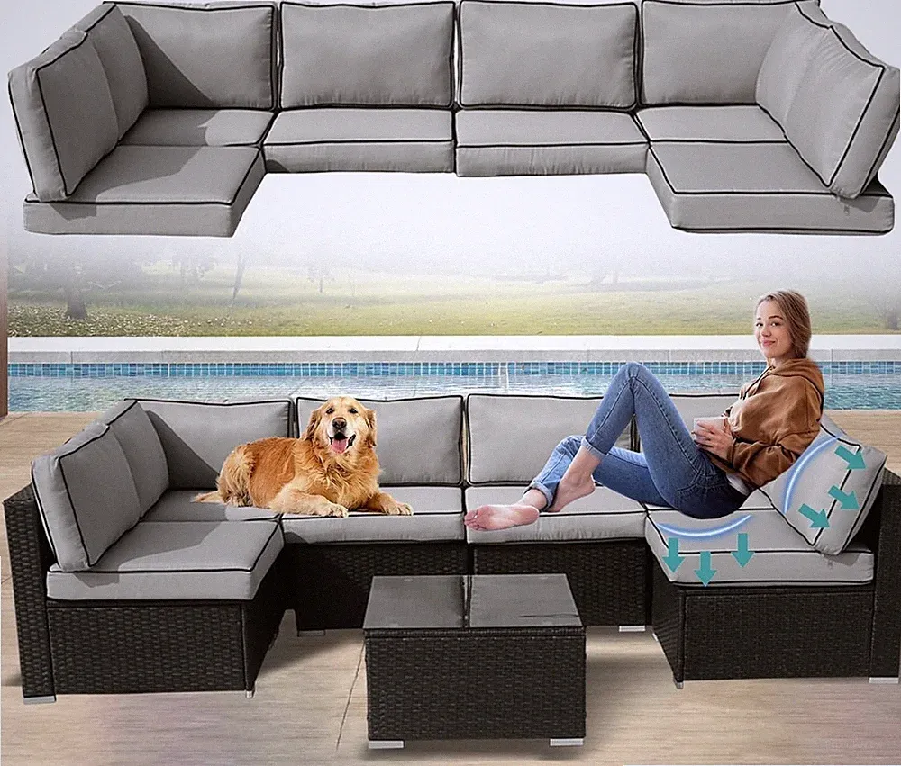 14 PCs Outdoor Patio Furniture Chair Cushions Set Replacement Gray Sofa Cushions